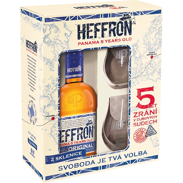 Rum Heffron 0,5l 38% (dárkové balení 2 skleničky)