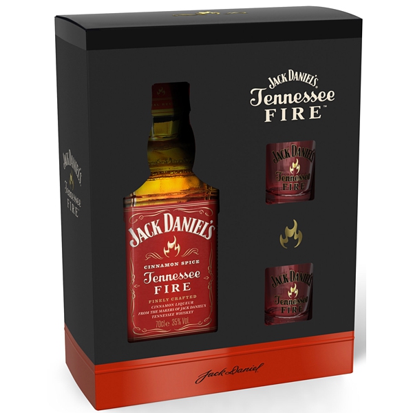 Jack Daniel's Fire + 2x panák 35% 0,7l (Karton + 2 skleničky)